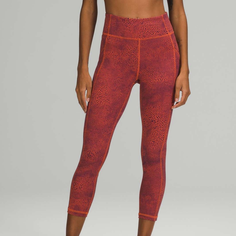 Lululemon Wunder Train HR Tigh 25" Leggings Crackle Glaze Orange Larkspur Size 2